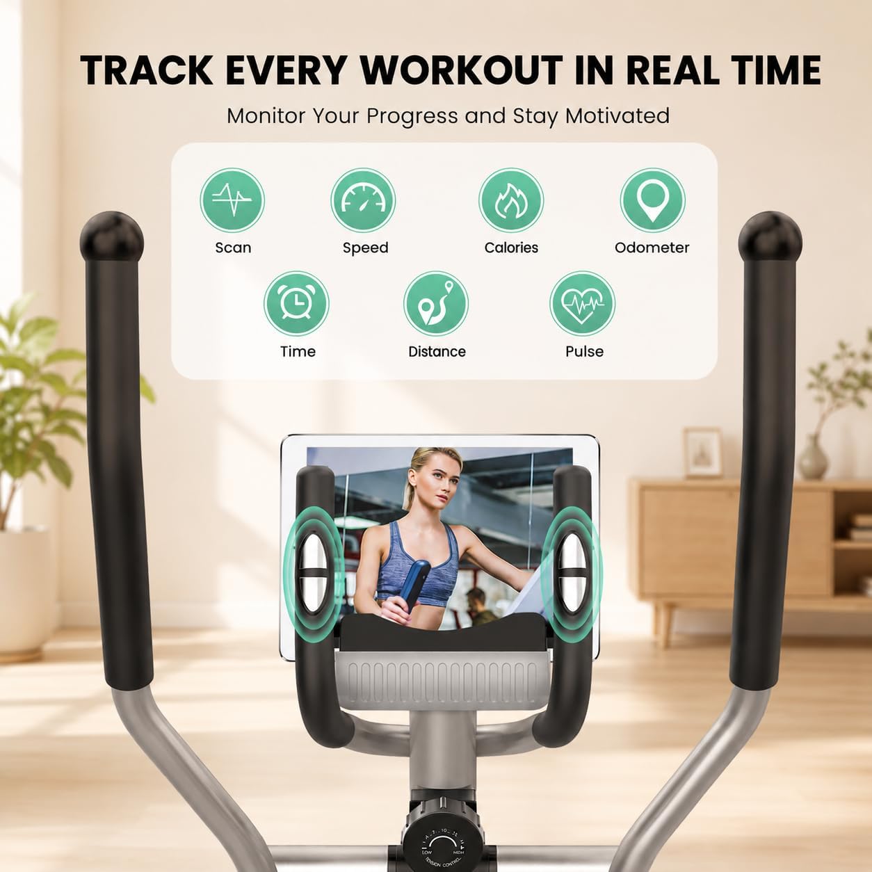 Compact Quiet Elliptical Trainer with LCD & Pulse Sensor