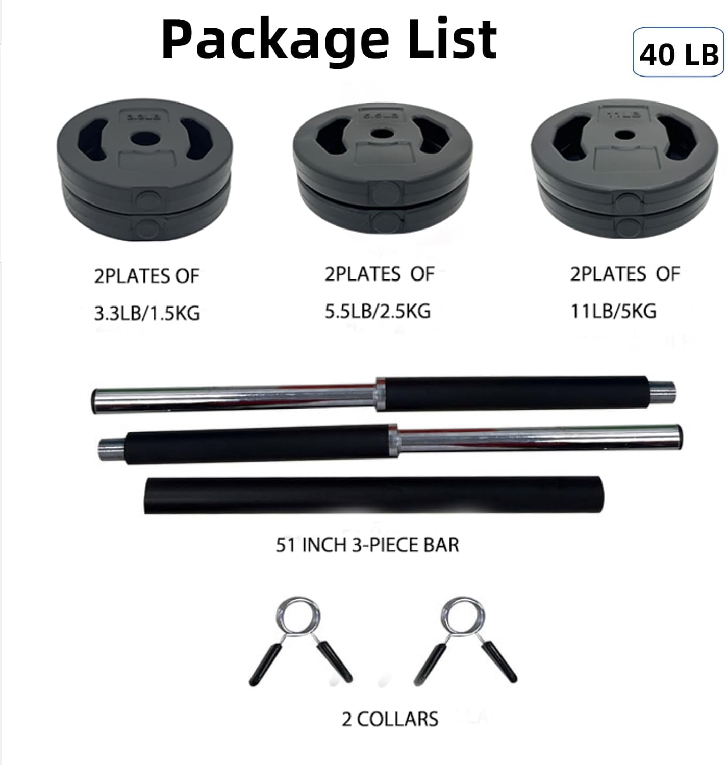 40lb Adjustable Home Gym Barbell Set