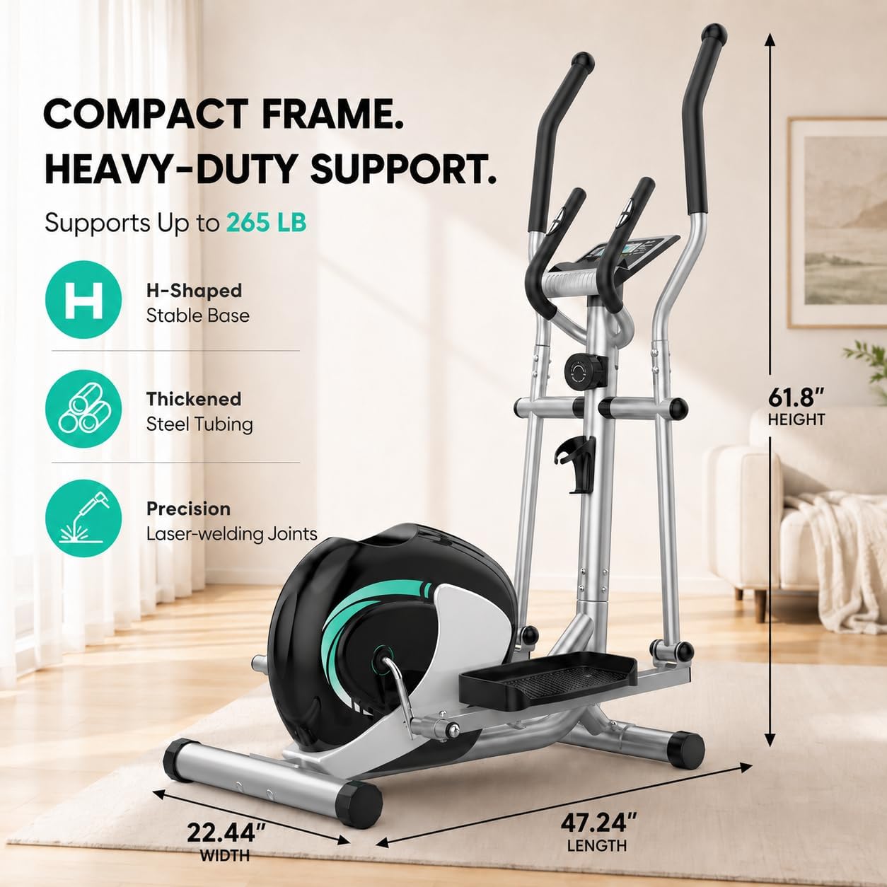 Compact Quiet Elliptical Trainer with LCD & Pulse Sensor