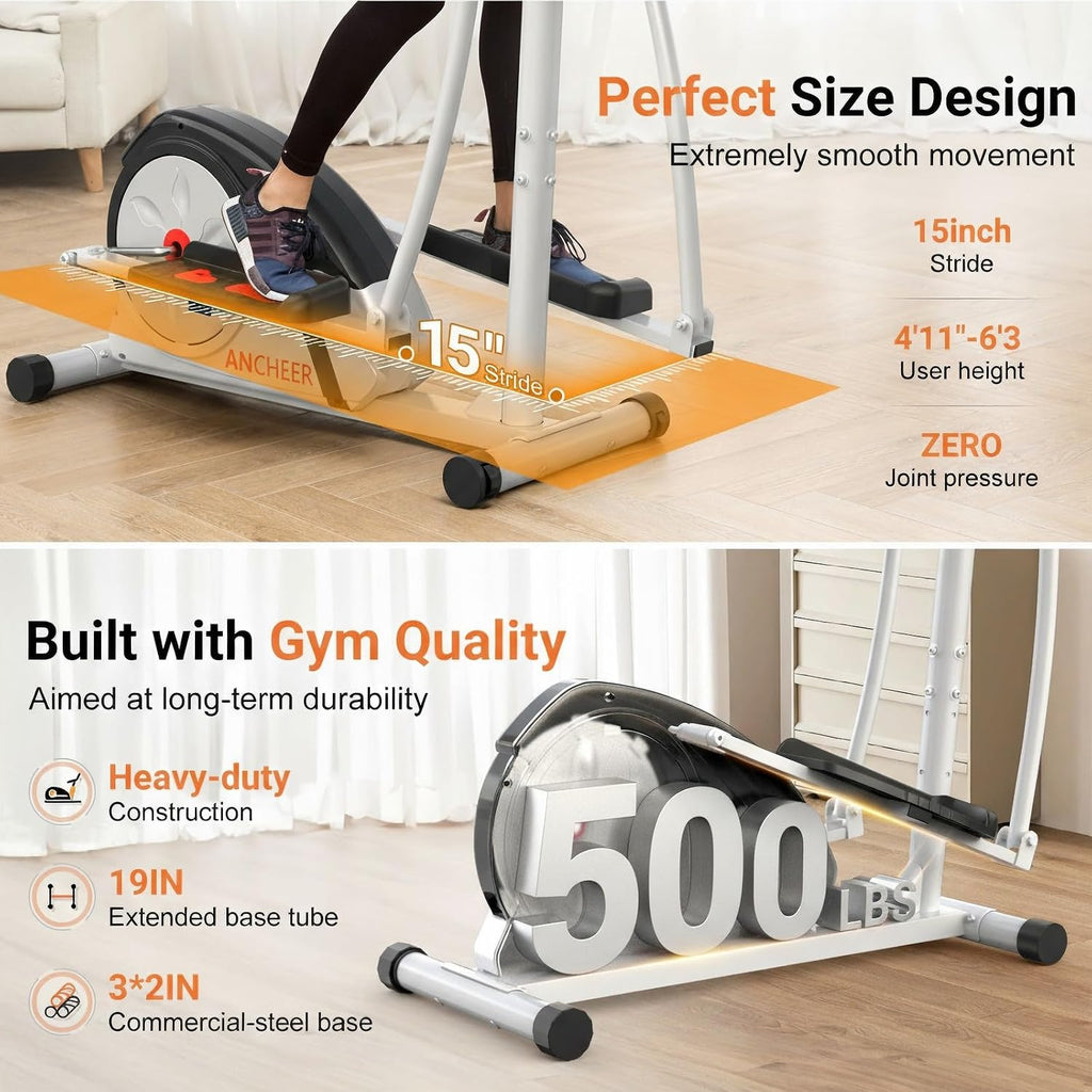 500LBS Silent Elliptical Trainer with Pulse Grips