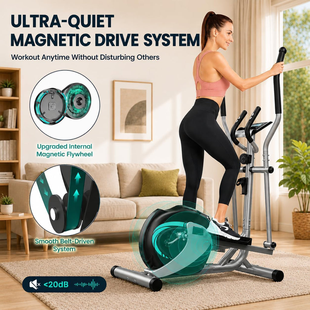 Compact Quiet Elliptical Trainer with LCD & Pulse Sensor