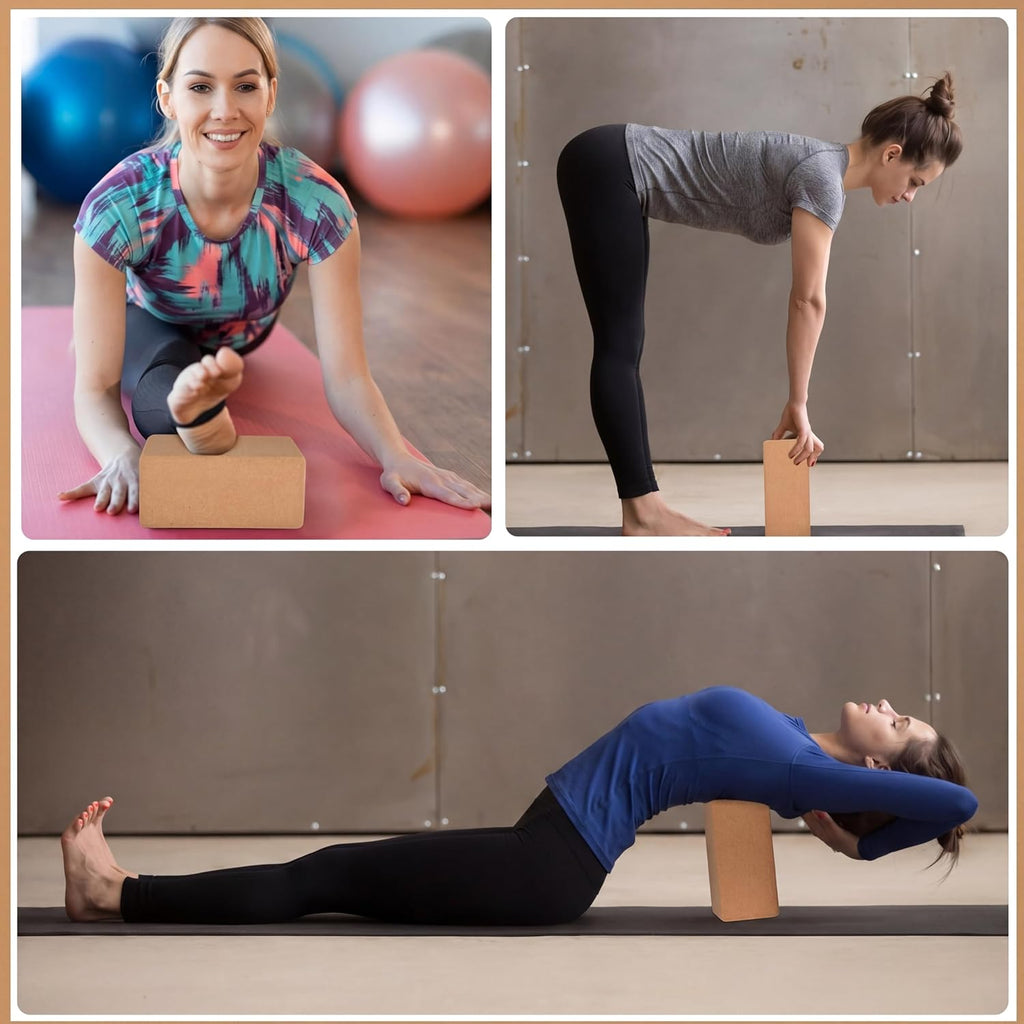 4 Pack Textured Natural Cork Non-Slip Yoga Blocks
