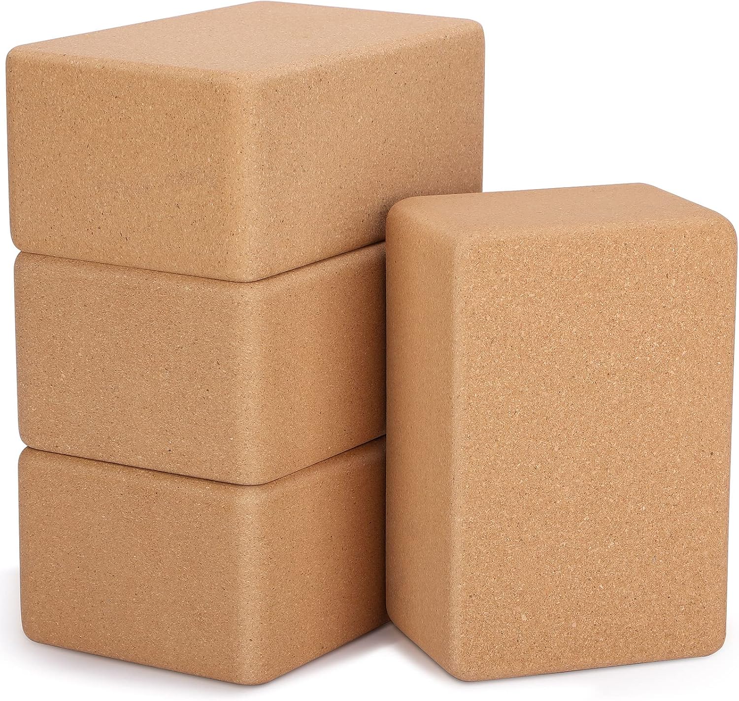 4 Pack Textured Natural Cork Non-Slip Yoga Blocks