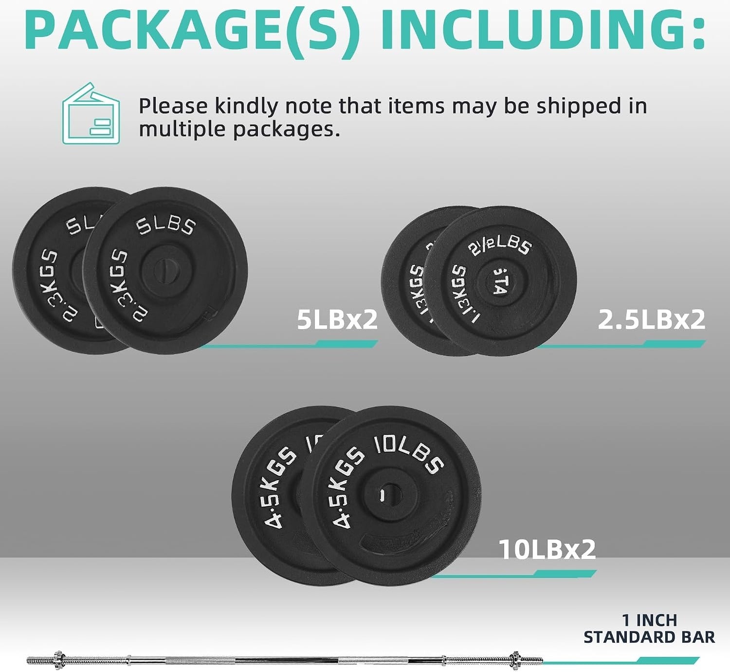 45lb Cast Iron Barbell Weight Plate Set