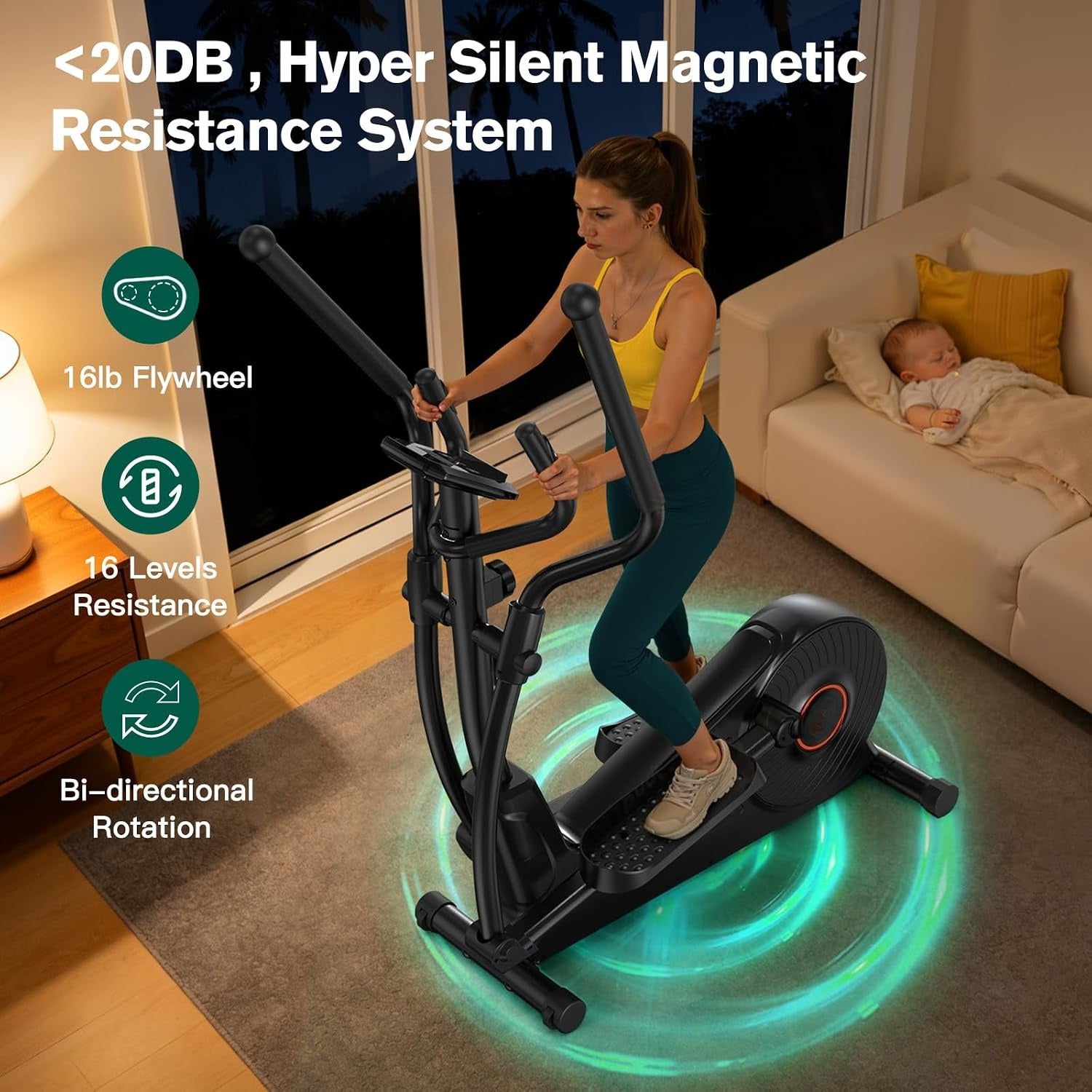 Quiet Magnetic LCD Home Elliptical Trainer